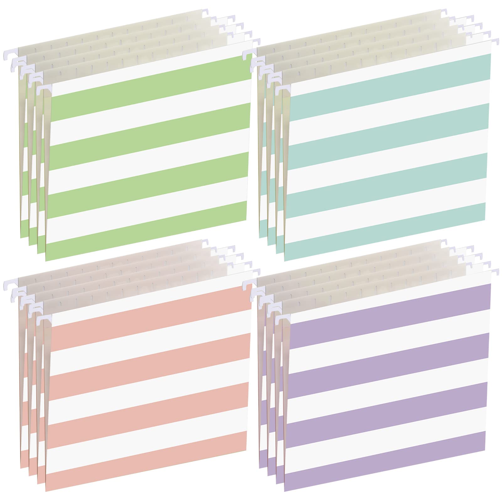 24 Pack Hanging File Folders 1/5 Cut Adjustable Tab Reinforced Folders Striped Hanging File Organizer Folders and Interior Folders Holder for Home Office Paper Organization, 12.4 x 9.45 Inch, 4 Styles