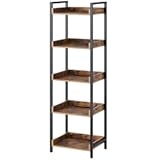 Rolanstar Bookshelf, 5-Tier Storage Rack, Narrow Corner Bookshelf, Display Wooden Shelves for Living Room, Bathroom, Balcony, Kitchen,Rustic Brown