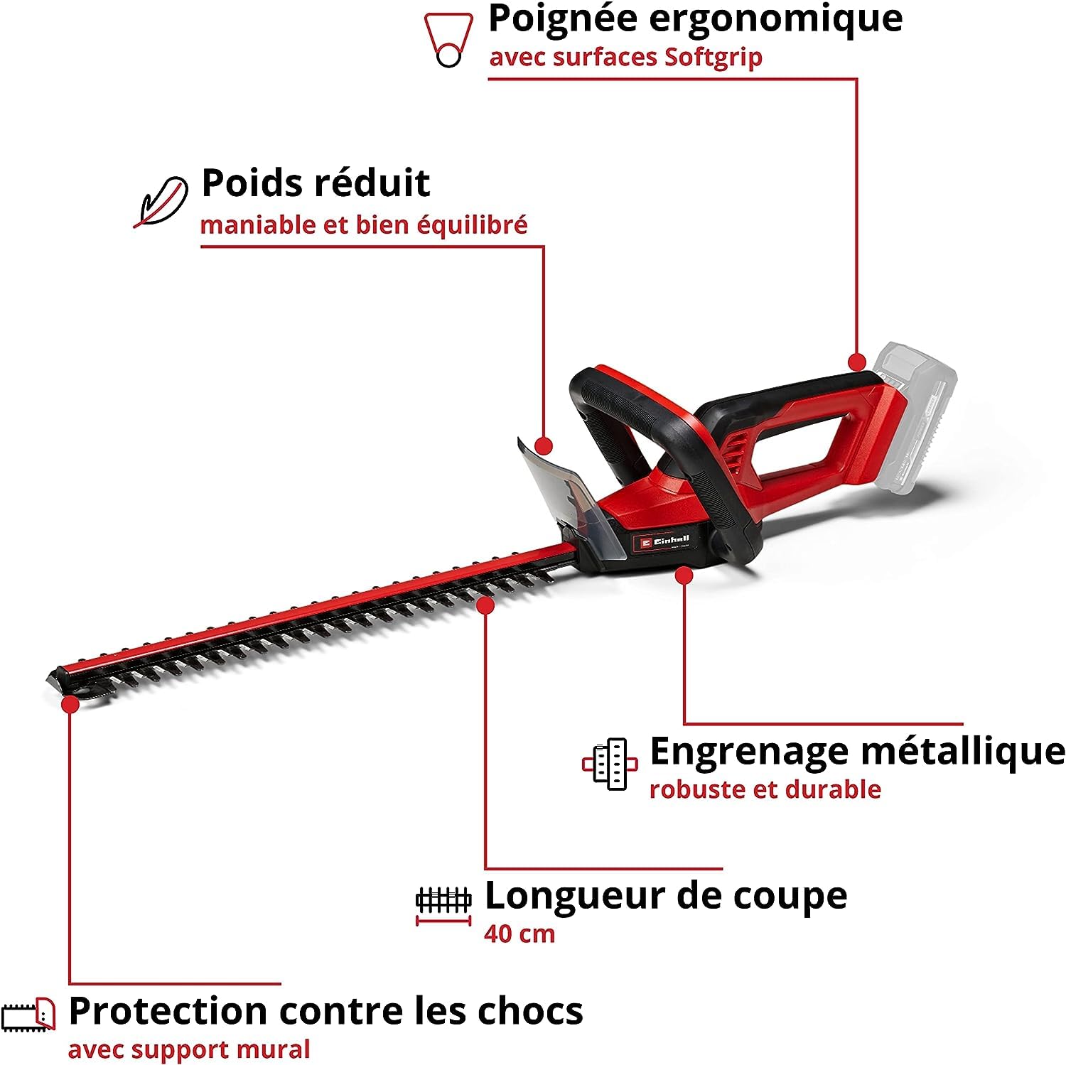 Einhell Taille-Haies sans Fil GC-CH 18/40 Li Solo Power X-Change (18 V, Longueur de Coupe 40 cm, écartement des Dents 13 mm) Livré sans Batterie ni Chargeur