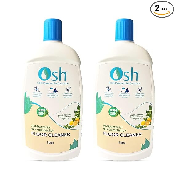 Osh Floor Cleaner | 99% Natural & Plant derived | Works on all surfaces | Goodness of Basil, Neem & Turmeric| Allergen free Basil & Citrus Fragrance | Safe for sensitive skin | 1000ml - Pack of 2