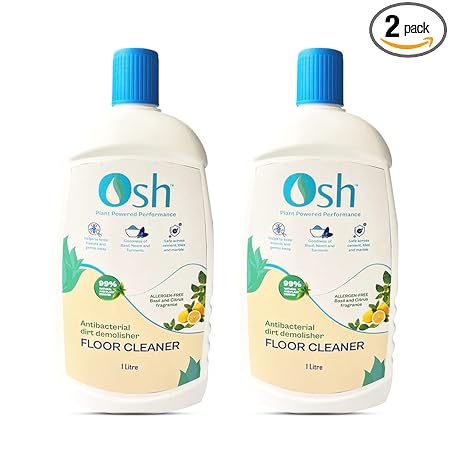 Osh Floor Cleaner | 99% Natural & Plant derived | Works on all surfaces | Goodness of Basil, Neem & Turmeric| Allergen free Basil & Citrus Fragrance | Safe for sensitive skin | 1000ml - Pack of 2