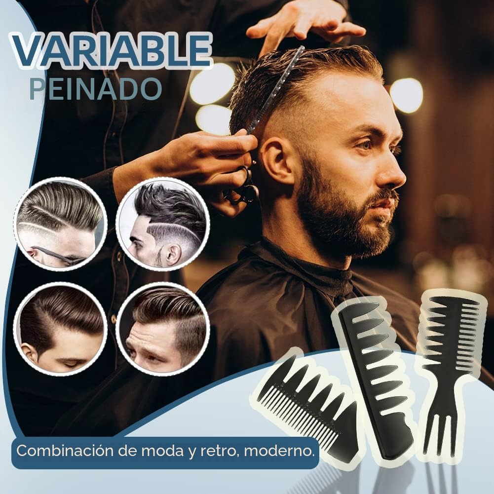 Juego De Peine Hombres Cabello, Profesional Dientes Anchos Peinar De Doble Cara Peine De Cola De Rata Styling Comb, Peine Hombre Para Peluqueria Negro