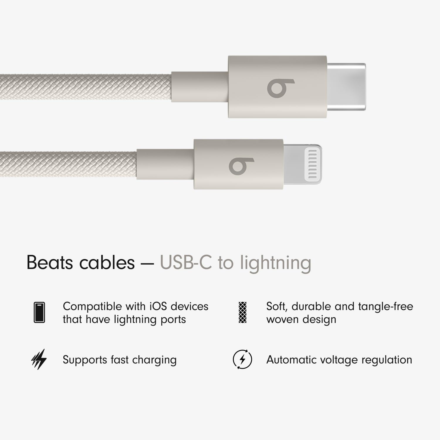 Beats USB-C to Lightning Woven Cable, Fast Charging, Durable/Tangle-Free, Compatible Charger for Apple Devices w Lightning Ports (1.5 m) - Surge Stone — Amazon image 2
