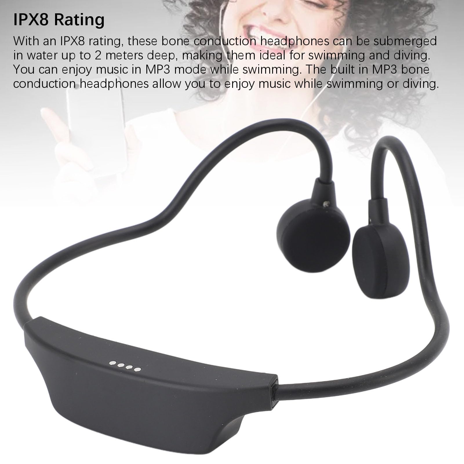 Cocoarm Auriculares de Conducción ósea Bluetooth 5.3 Auriculares de Natación con Reproductor de MP3 de 16 GB IPX8 ABS Oreja Abierta para Correr Ciclismo Entrenamientos Buceo (Black)