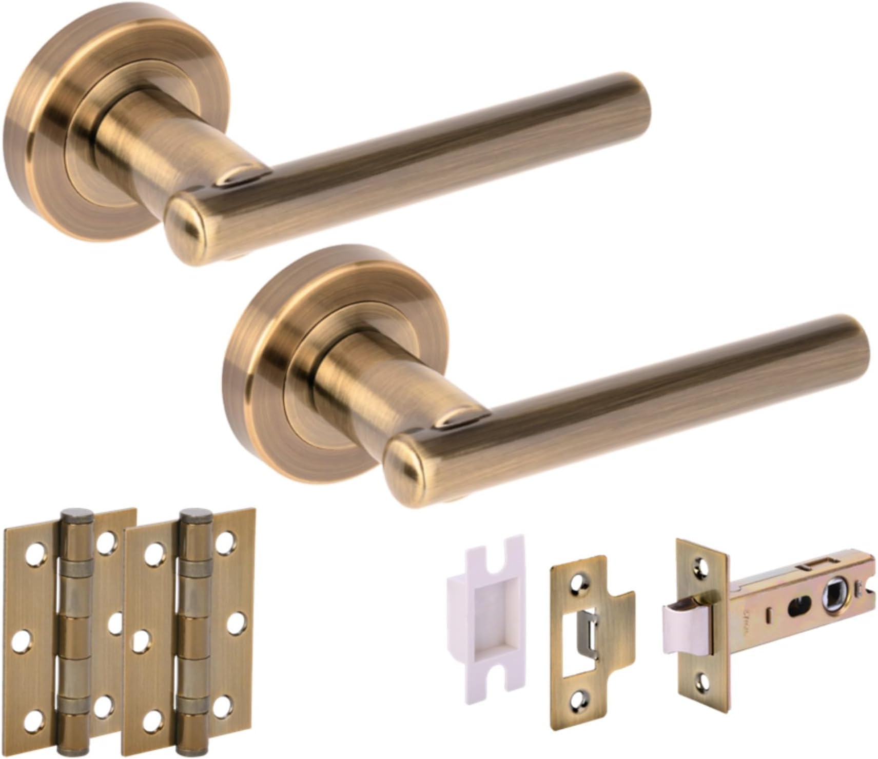 Hunta HANDLEZONE® Solus Internal Door Handle Latch Pack, Complete with Lever On Rose Handles, 76mm Latch, 75mm Ball Bearing Hinges - Antique Bronze