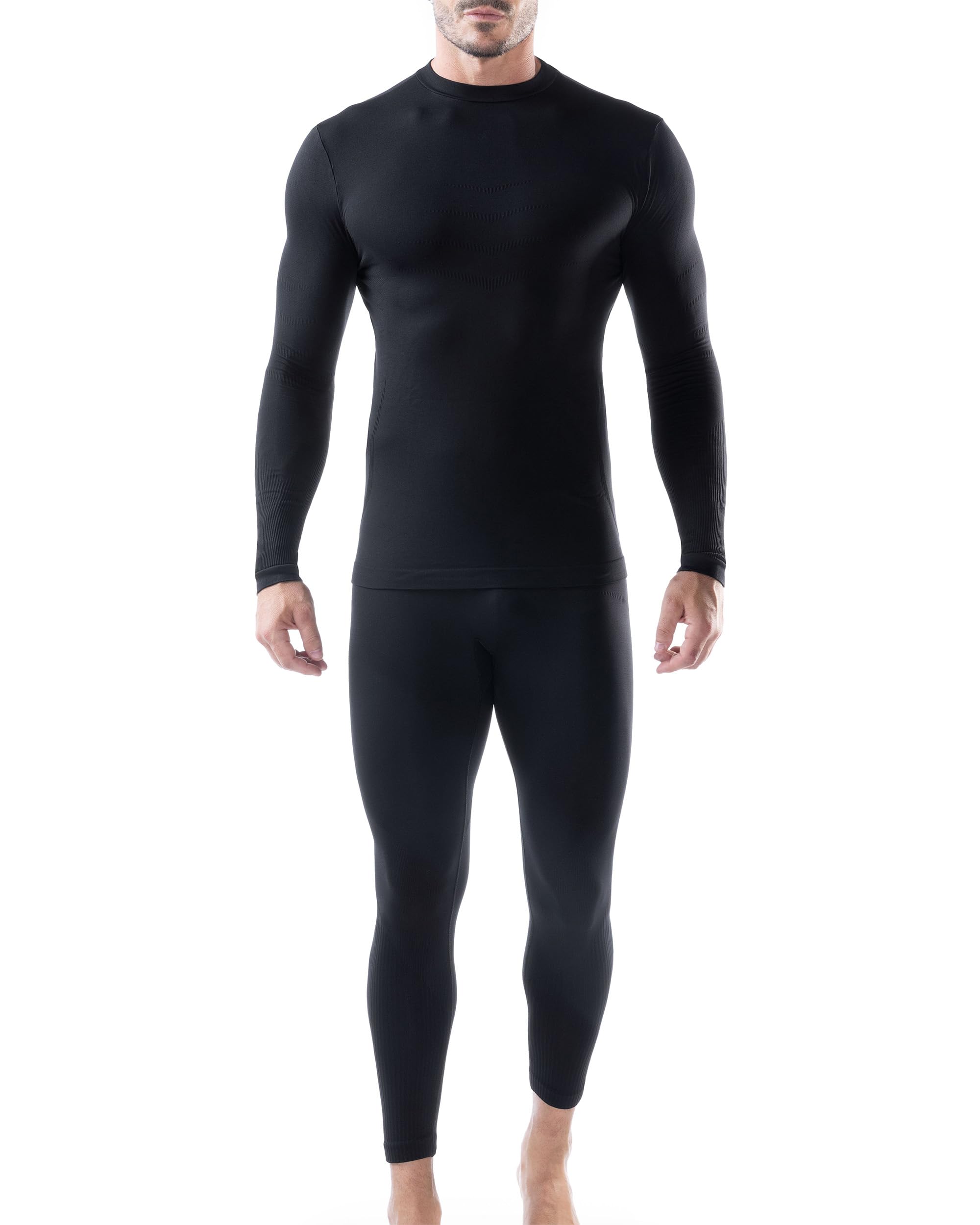 Iron-ic, Conjunto de camiseta de manga larga y mallas térmicas para hombre para deportes de invierno y exteriores
