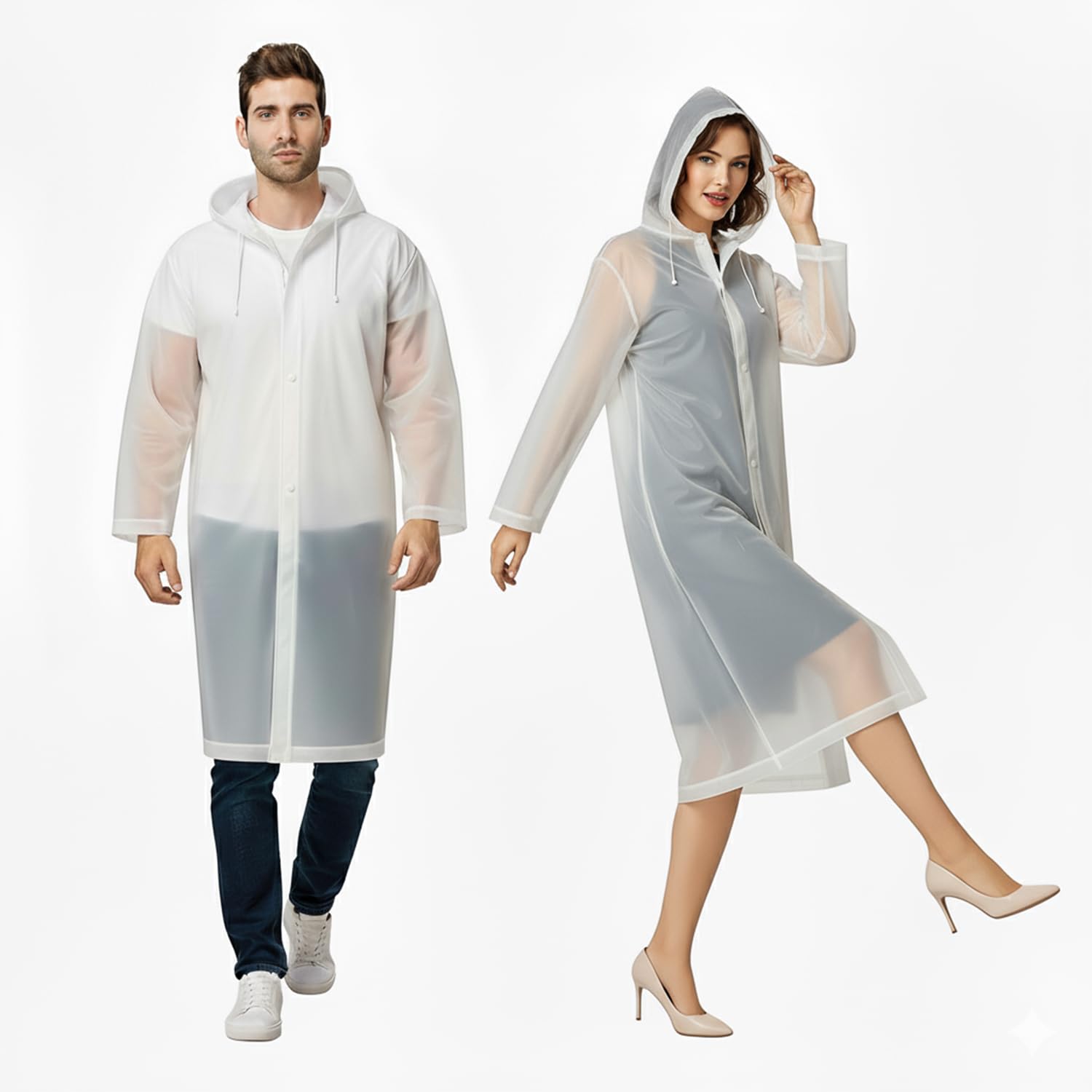 HACERHACER EVA Waterproof Unisex Rain Coat Hooded Full Sleeves Outdoor Men, Women, Boys & Girls Rainwear Poncho Raincoat for Camping, Hiking & Travelling (White)