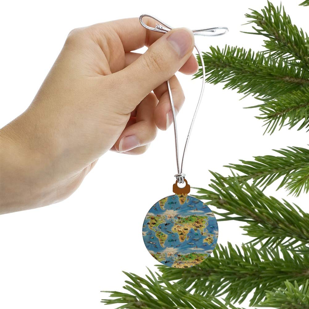 GRAPHICS & MORE Animals of The World Continents Atlas Globe Pattern Mini Small Tiny Wood Christmas Tree Holiday Ornament
