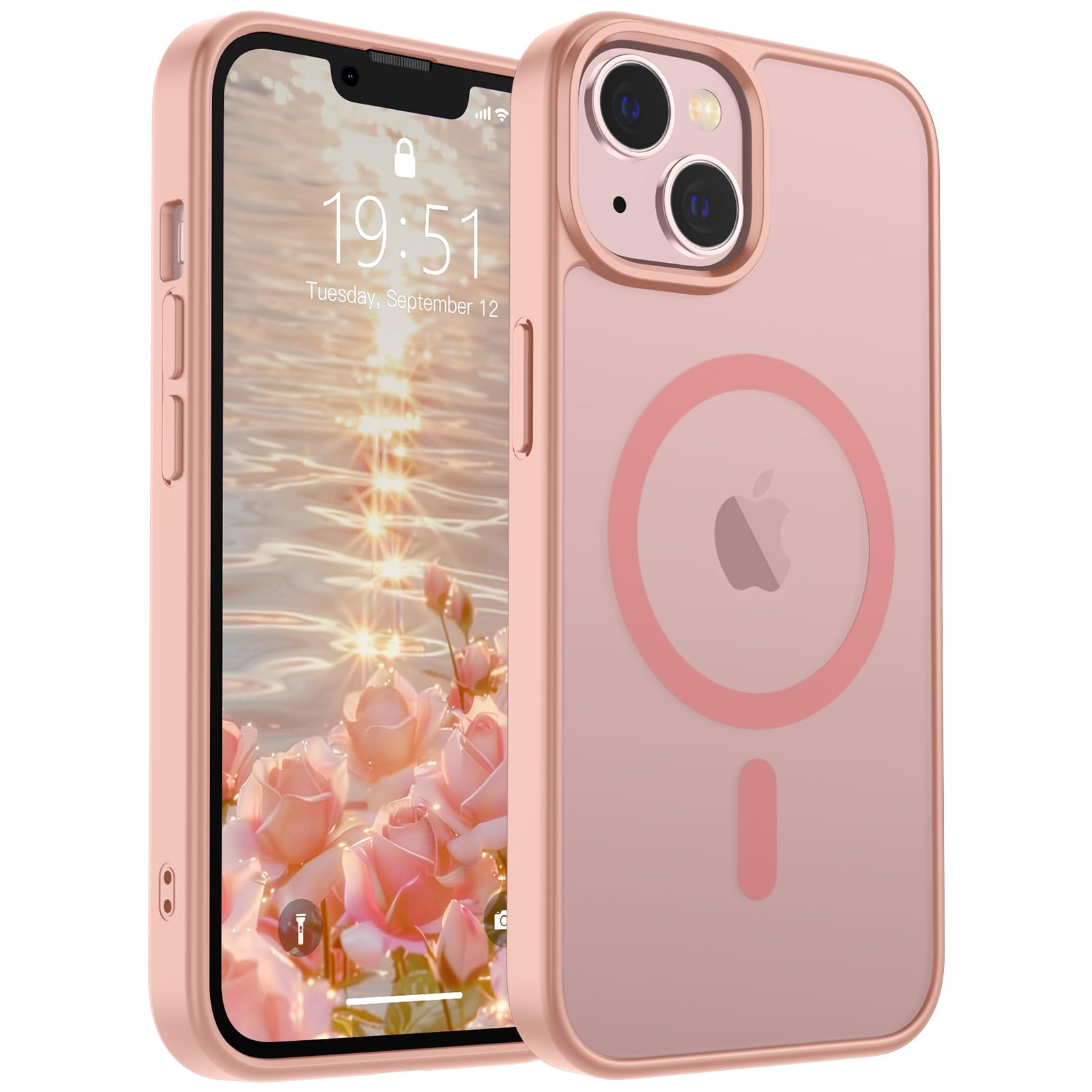 SUPFINE Magnetic for iPhone 14 Case &amp; iPhone 13 Case (Compatible with MagSafe)(Military Grade Drop Protection) Slim Translucent Matte Shockproof Phone Cover,Pink
