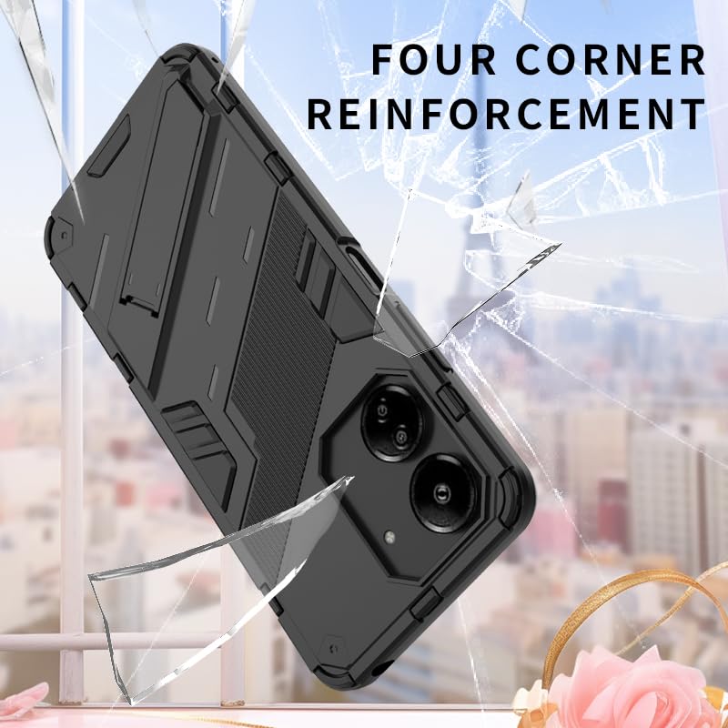 WOKEZ 360° Stötsäkert Fodral med Stativ för Xiaomi Redmi 13C/Poco M6