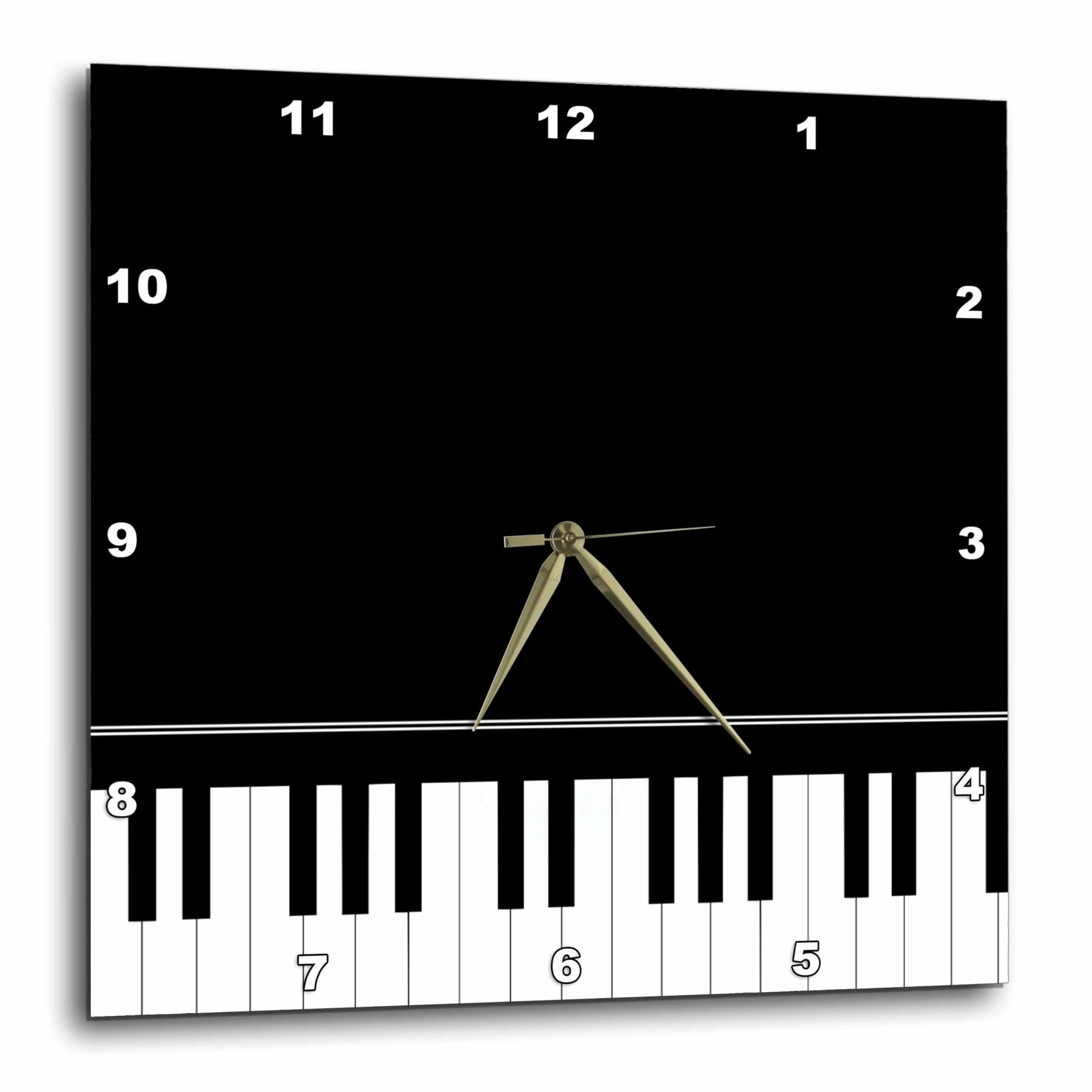3dRose Negro diseño de Edge – Baby Grand Teclado música de Piano para Pianista Reproductor Musical y músico Regalos – Reloj de Pared, 13 por 13 Pulgadas (DPP 112947 2)