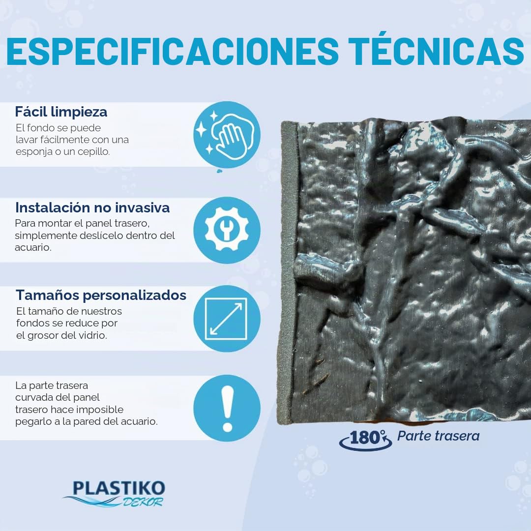 PLASTIKO - Fondo de Acuario 3D I Pared Trasera 120 x 50 cm I Fácil de Montar y Limpiar I No Requiere Pegado I Seguro para Animales I Gris con un patrón de Piedras Bajas