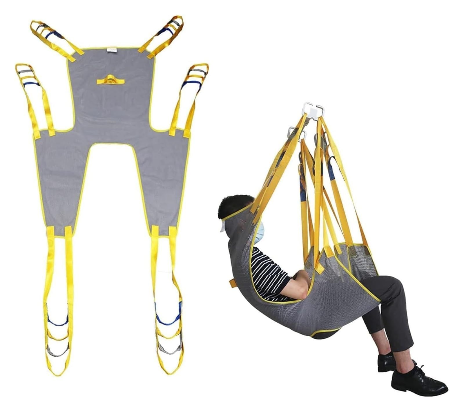 Arnés de transferencia para pacientes: arnés ajustable de 6 puntos, de malla, para todo el cuerpo, con soporte para la cabeza y abertura para ir al baño. Capacidad de 227 kg (500 lb)