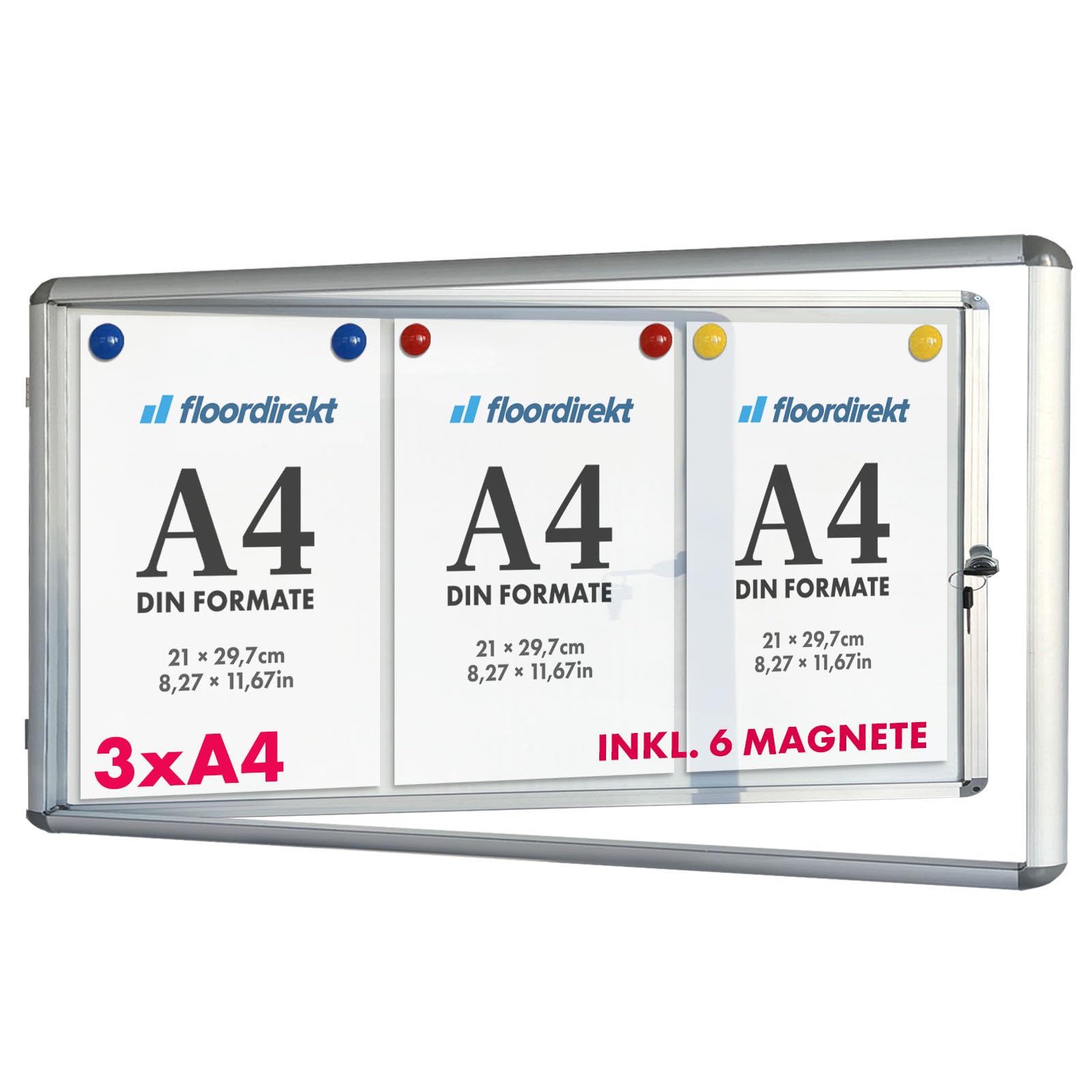Schaukasten Premium für Innenbereiche - Infokasten Aushang Aushangkasten Acrylglas - Magnetische & beschreibbare Rückwand - Flügeltür mit Zylinderschloss - Rahmen aus Aluminium