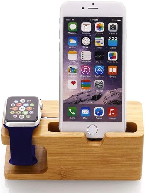 Home-Neat Apple Watch Stand, Phone and iWatch Bamboo Wood Charging Dock Charge Station Stock Cradle Holder