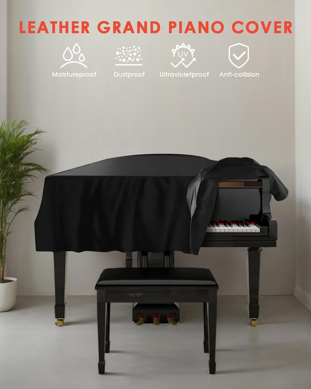 TINDTOP Funda para piano de cola, de piel, impermeable, a prueba de polvo, lavable, suave, con bordes decorados, triángulo completo, funda protectora para piano | Funda protectora de piano triangular a prueba de polvo lavable con bordes suaves decorados
