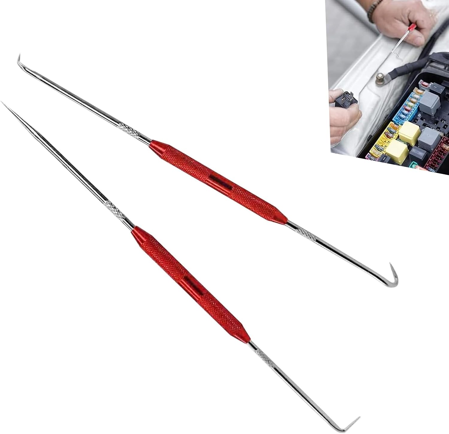 2 PCS Hook and Pick Set Puller Remover, Double-ended Carbon Steel O-ring Seal Tool, Non-slip Handle Precision Automotive Pick Tool Set, Universal for Most Cars, Trucks, SUVs (Red)