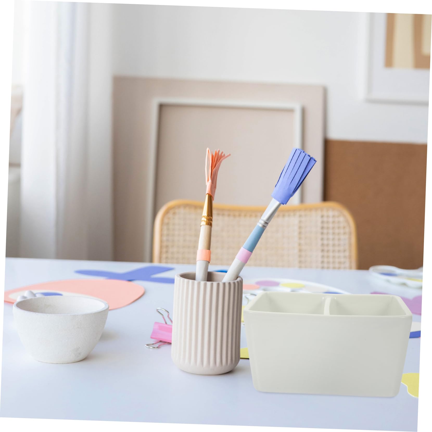 Operitacx arandela de Cepillo de cerámica Cepillo de Pintura para niños Bandeja de Pintura de caligrafía Pinceles Pintar tintero Plato de Tinta de caligrafía Porcelana Blanca Suite