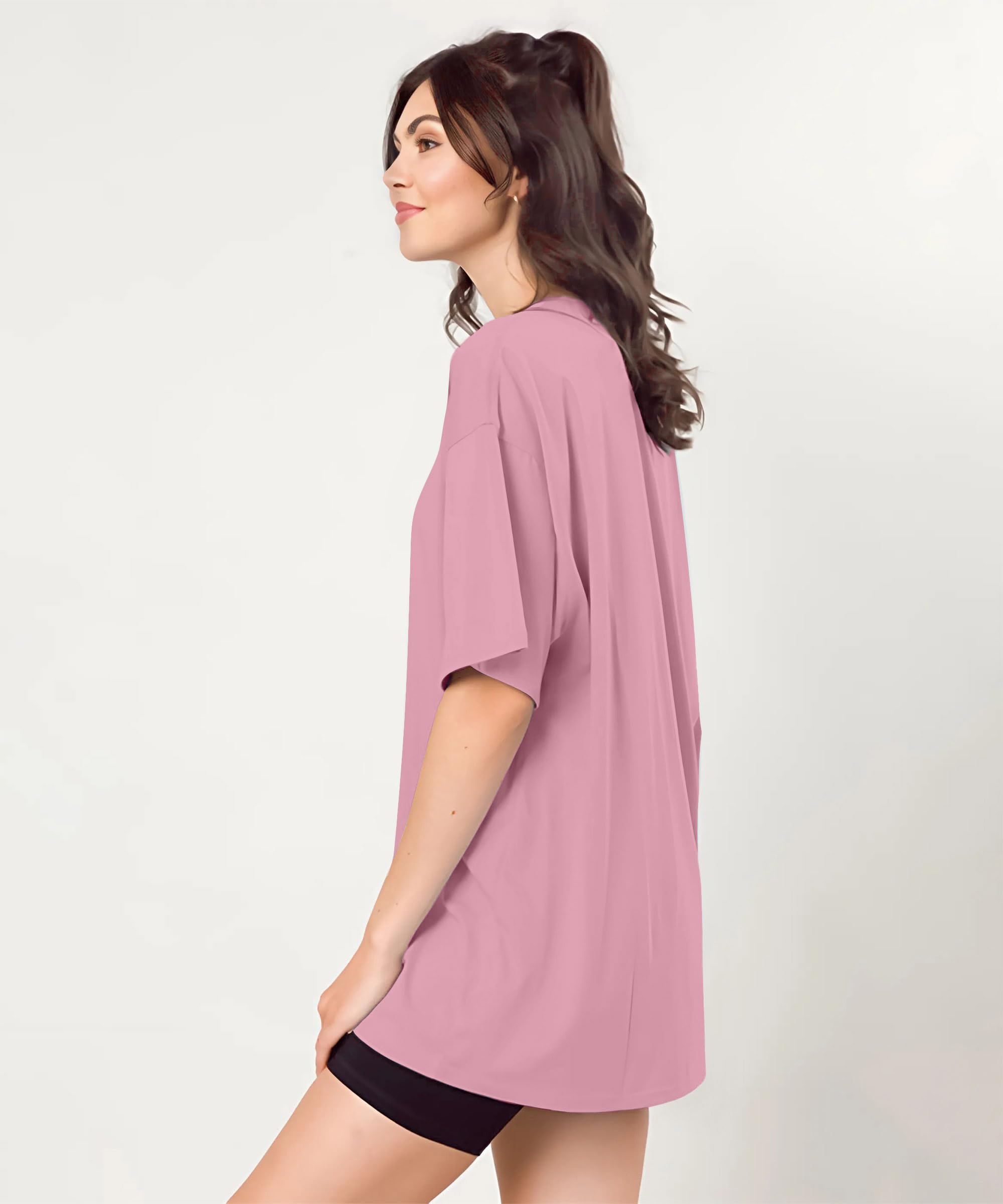 SHODOX® T-shirt da donna in misto cotone oversize con stampa a spalla bassa, morbida, traspirante e leggera, top elegante per ragazze con stampa grafica di alta qualità