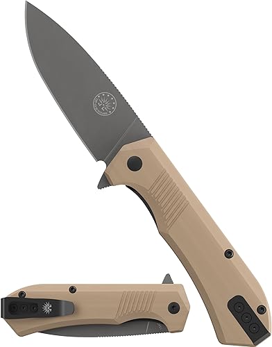 Off-Grid Knives - Cuchillo plegable Stinger EDC con hoja de punto de caída, molienda plana completa, crisol de acero de 60.6 in, escalas G10, clip