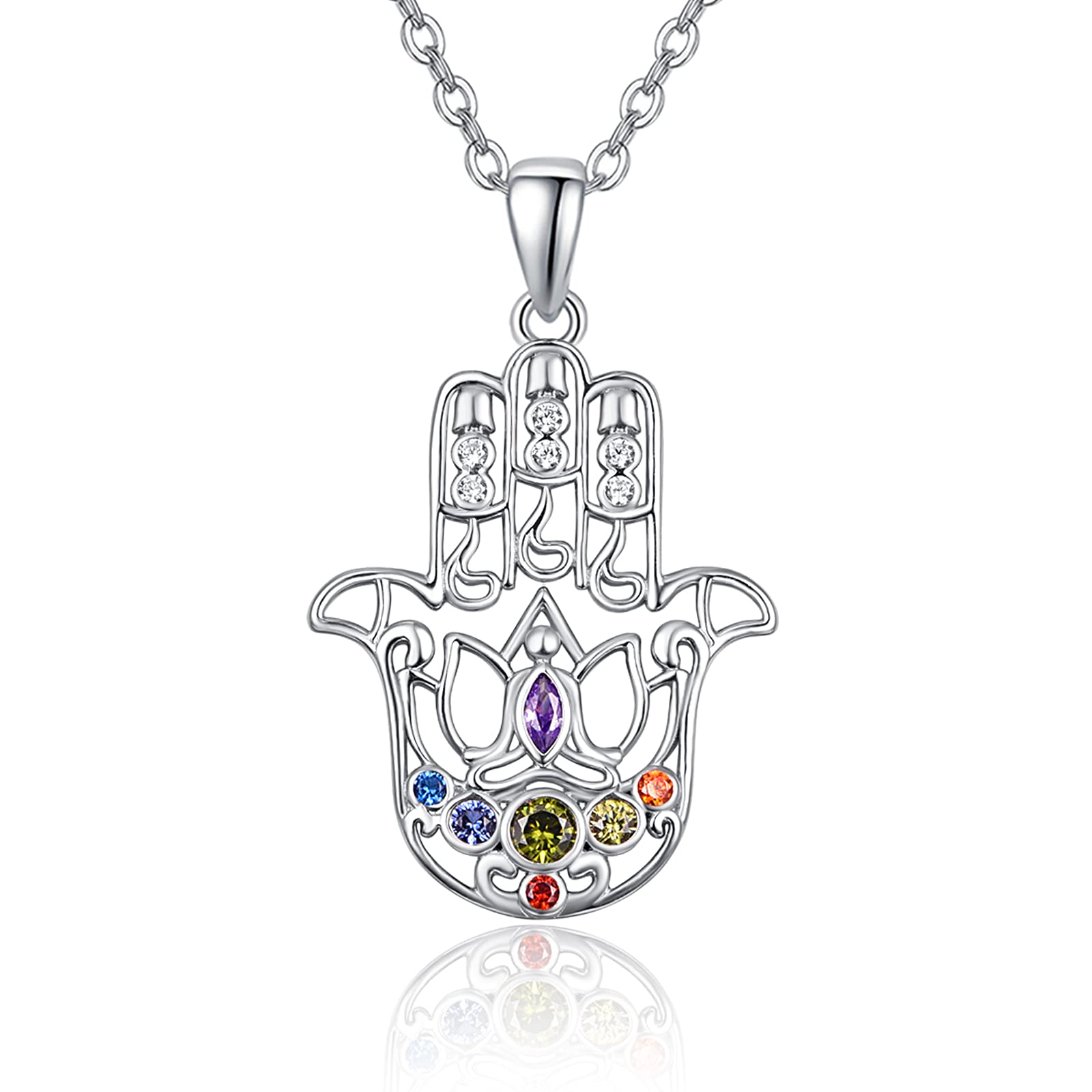 925 Plata Ley Cz Hamsa Collar Con Colgante