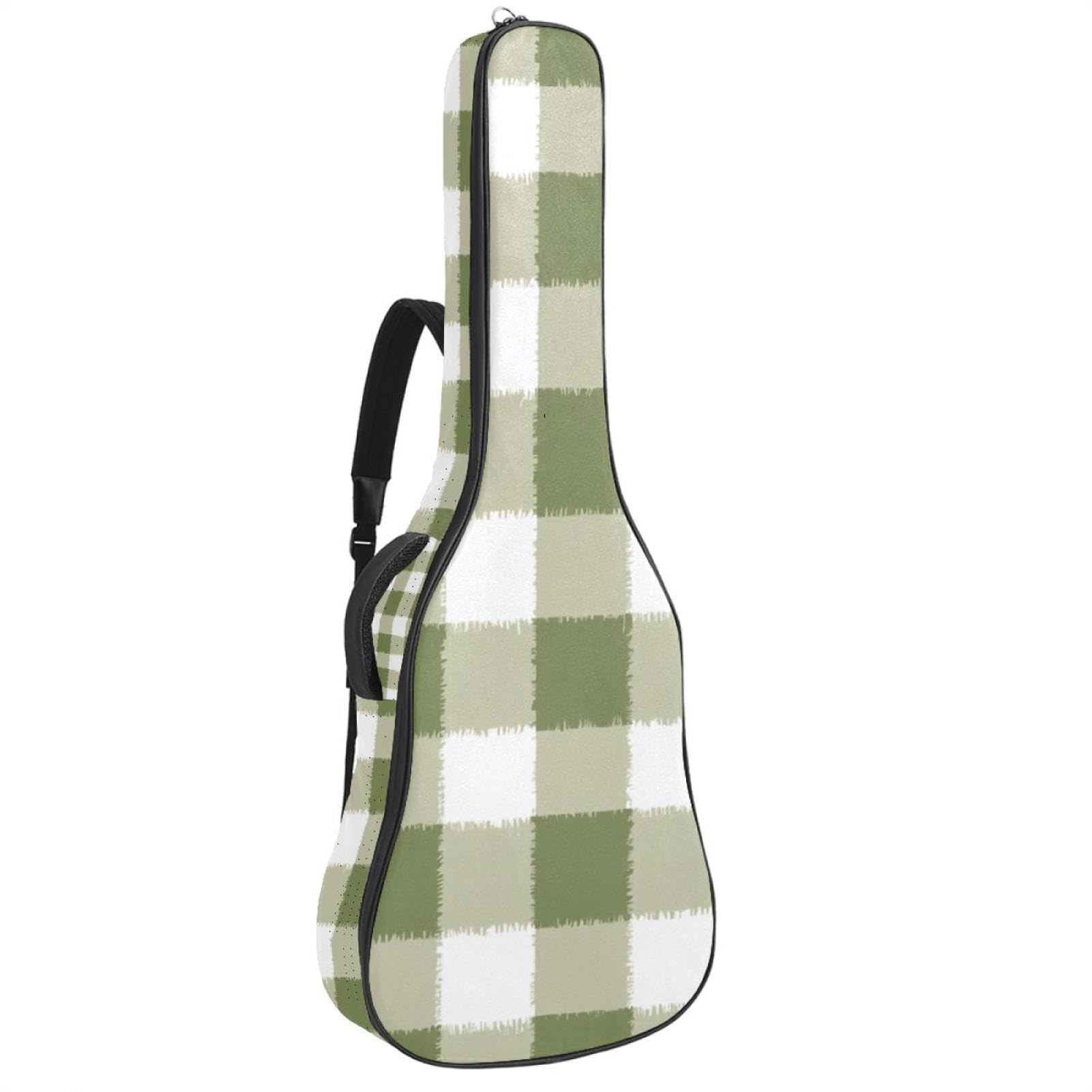 Acoustic Guitar Bag 1 cm Thick Padding, Waterproof Oxford Cloth Guitar Bag Backpack for 40-42 Inch Electric Bass Classical Guitars, Sage Green Plaid Pattern