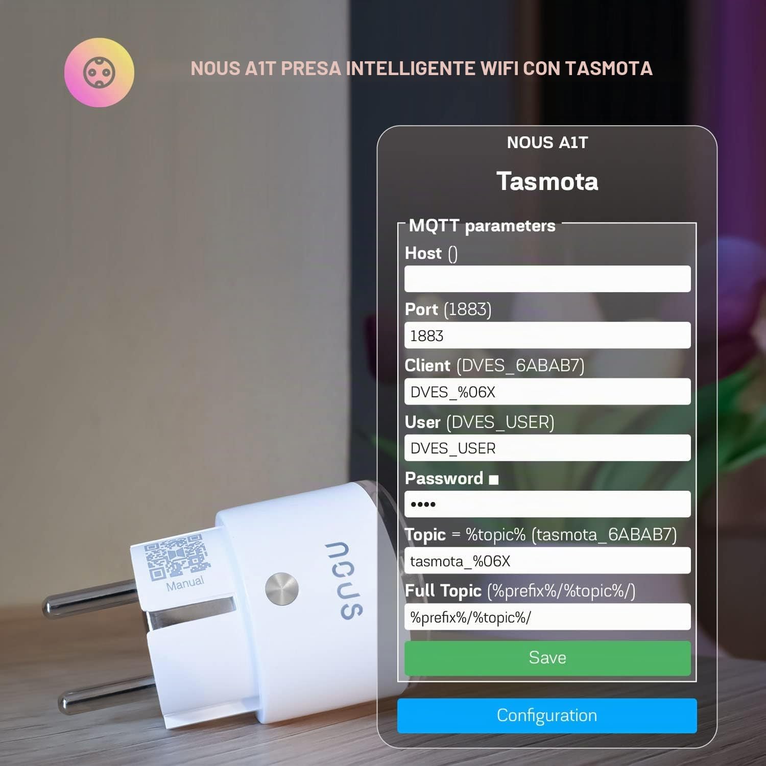NOUS A1T Presa Intelligente Tasmota, Compatibile con Alexa, Google Home, Home Assistant, Tuya, Domotica Casa Intelligente con Monitoraggio Energetico, Prese WiFi Smart per Domotica, 2.4G