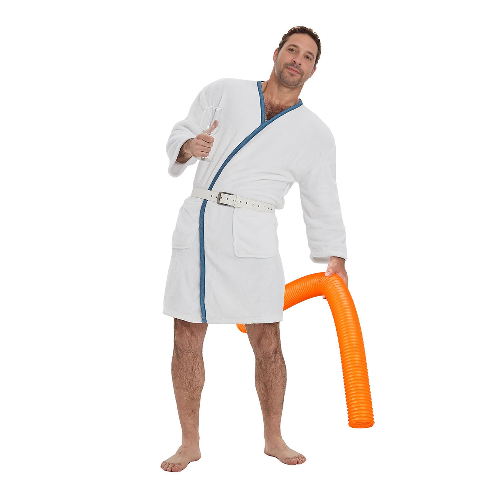 MakeupallChristmas Vacation Eddie Costume Robe - White Robe Belt Pipe Set for Halloween Christmas Costume Cosplay Set White/Opulent Garden One Size