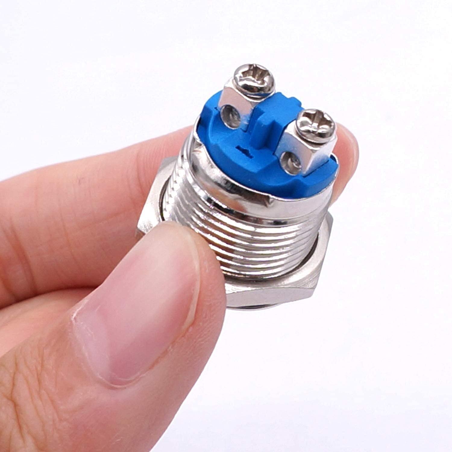 2 Stück 19 mm 3/4 Zoll runder roter Metall-Druckknopfschalter 1NO SPST 3A/12-250V für industrielle Autoschalter (Farbe: Silber)