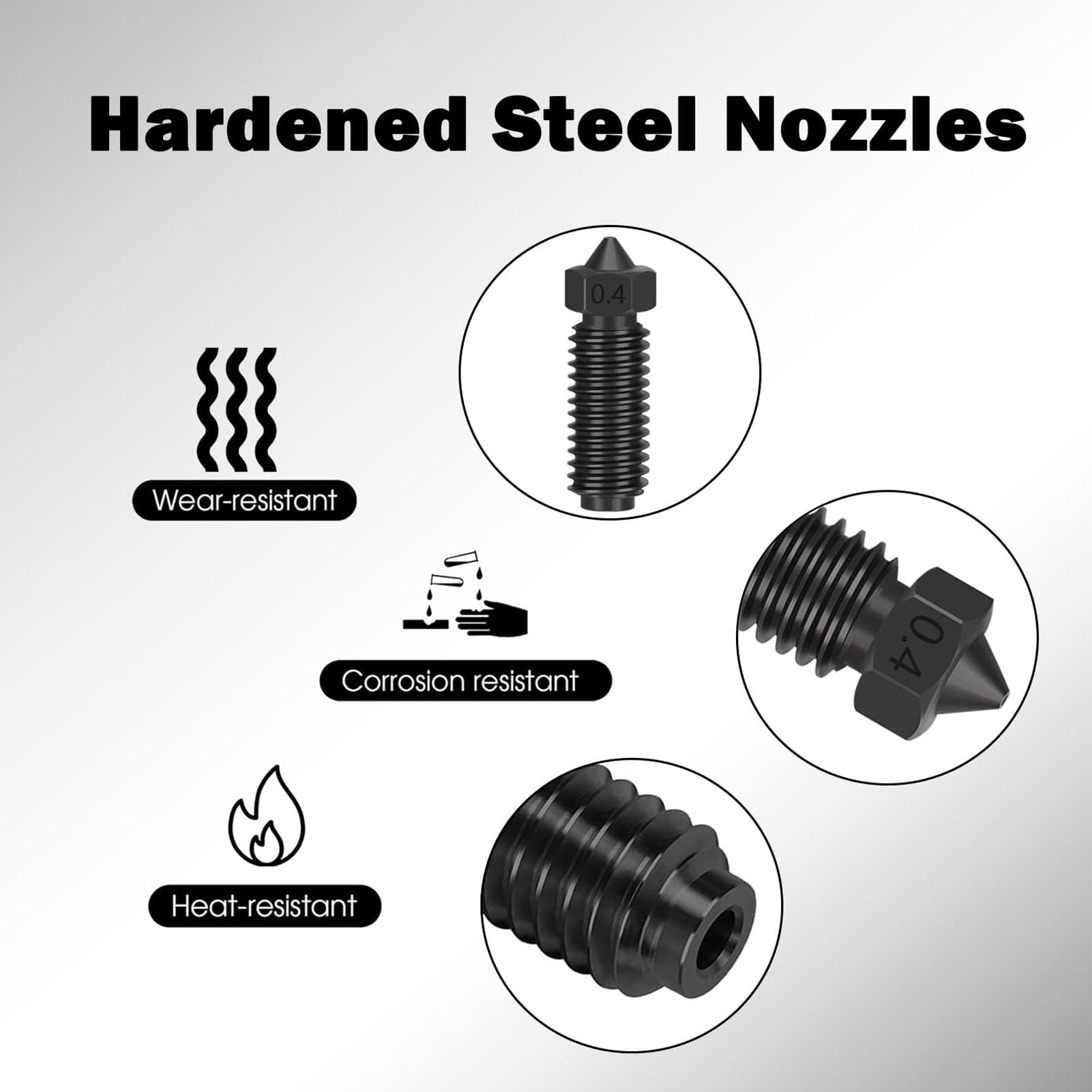 Zerodis Kit de Boquillas de Acero Endurecido Mecanizadas CNC 40 Piezas Boquillas de Repuesto para Impresora 3D 0,2 0,4 0,6 0,8 Mm hasta 608 °F para Impresión FDM para Usuarios de 3 Combo S1