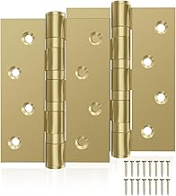 AOLISHENG Charnières de porte 100 mm x 75 mm en acier inoxydable très résistantes pour roulement à billes en bois, charnières de porte intérieures chromées dorées, 1 paire