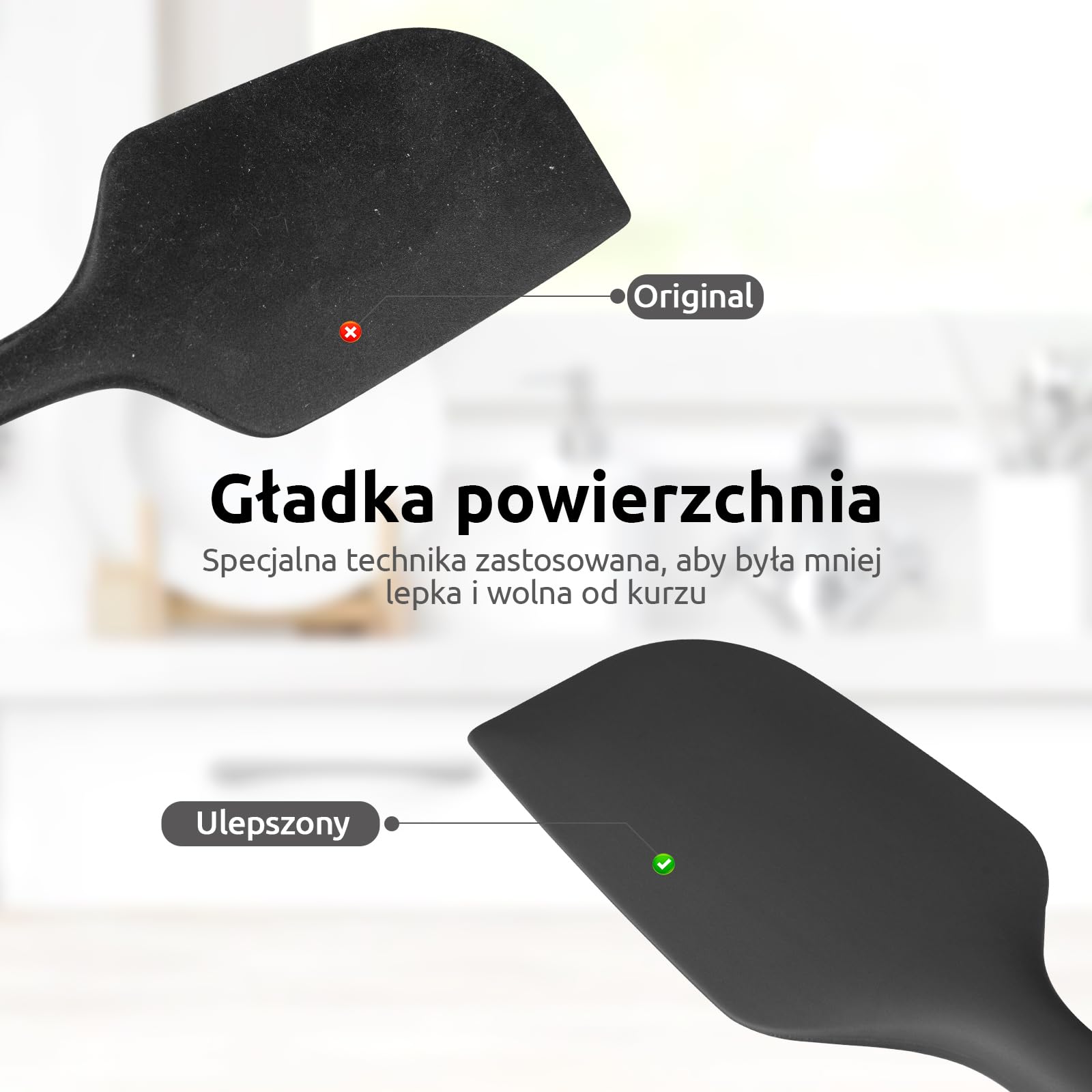 U-Taste Duża Szpatułka Silikonowa Odporna na Ciepło 250 ℃ (Czarny) | 29 cm Nieprzywierająca Elastyczna Bezszwowa Szpachelka do Pieczenia z Nylonowym Rdzeniem do Mieszania Skrobania