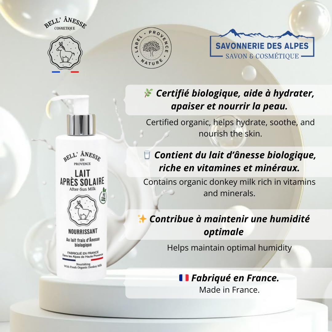 Bell Ânesse Provence Lait Après-Soleil au Lait d’Ânesse Bio – Soin Apaisant & Hydratant – Peaux Sensibles – Lot de 2 – Made in France
