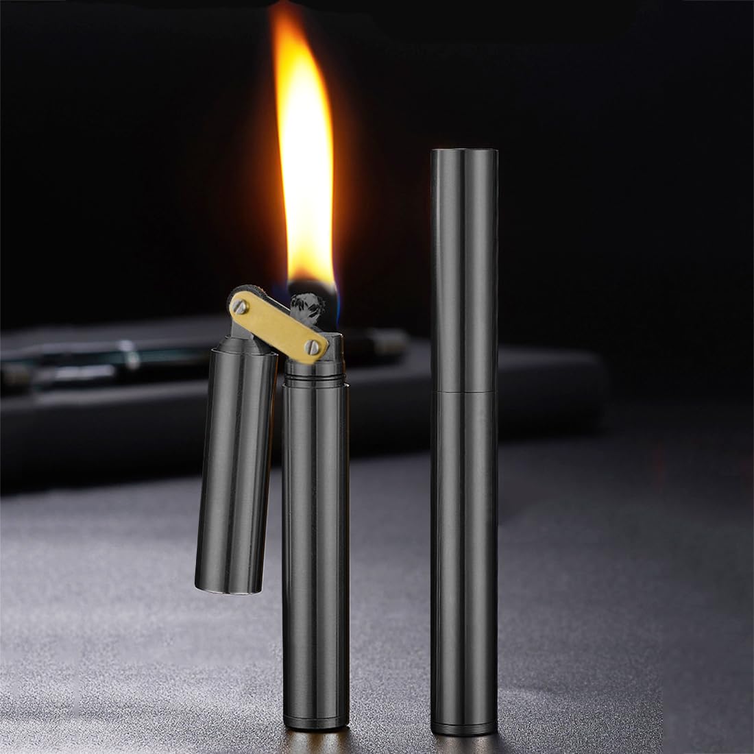 Laicengo Vintage Trench Lighter, Copper Lighter, Windproof Brass Lighters for Men Dad Husband (Fuel Not Included), Black