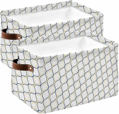 Cesta de almacenamiento de moire azul y amarillo para organizar estantes, cajas de almacenamiento plegables con asa, arte abstracto geométrico