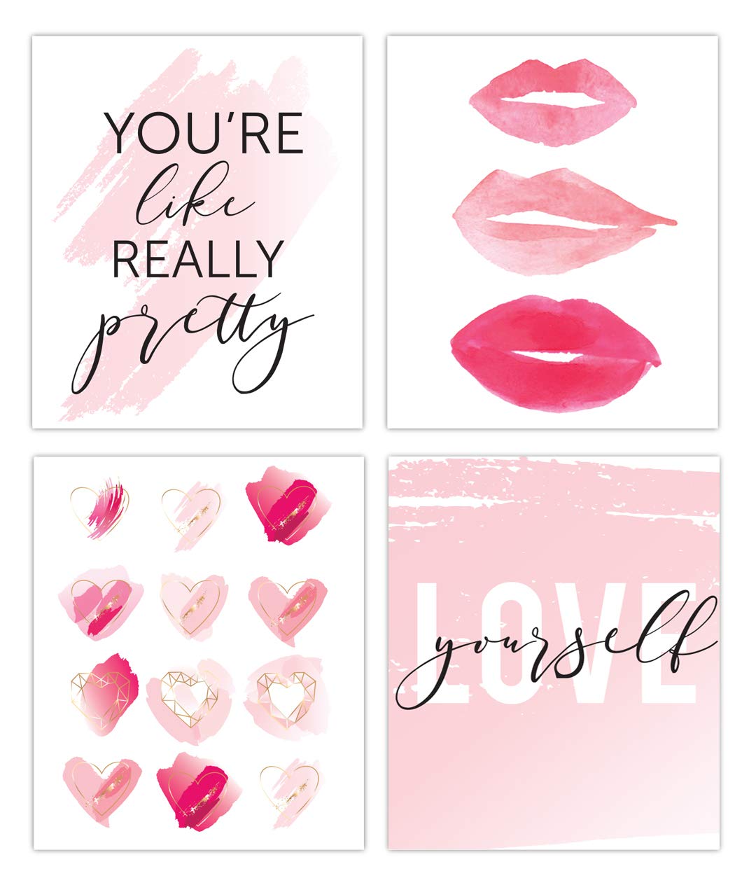 Designs by Maria Inc. Set of 2 Fashionista Prints (Unframed) Lips & Lashes Wall Art Makeup Bathroom Decor (8x10)