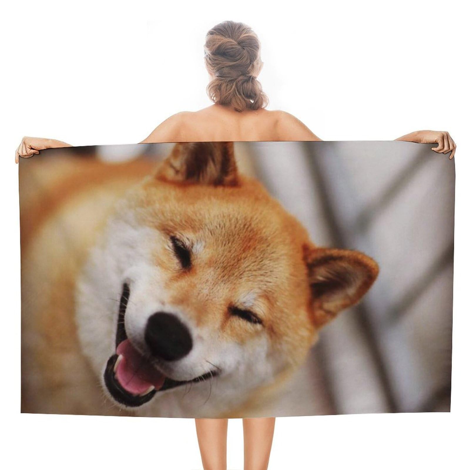 LEDFCVSU Beach Towel, Smile Shiba Inu Bath Towel, Absorbent Towel for Swimming, Sports, Travel