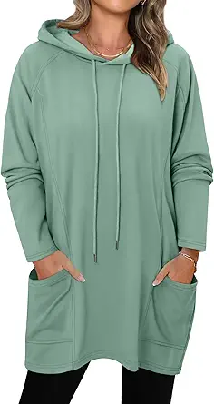 KISSMODA Women Hoodies Dress Long Sweatshirts Dress Raglan Sleeves Oversized Sweatshirts with Pocket 2025 Fall Winter Trendy