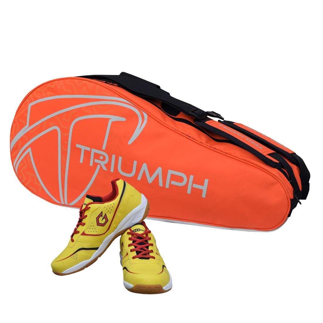 Gowin Badminton Shoe Smash Yellow Size-6 with Triumph Badminton Bag 303 Orange/Grey-image-14