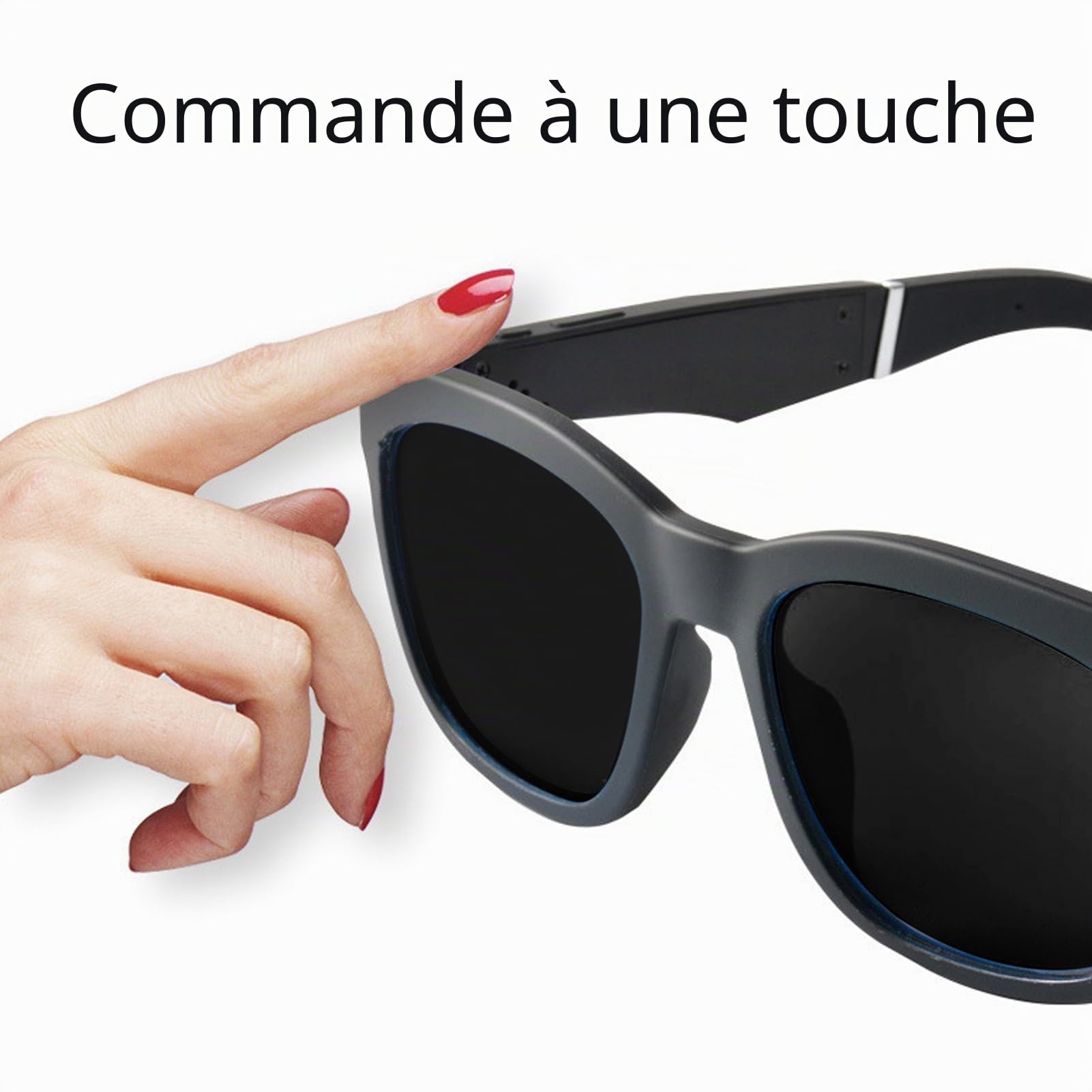 Lunettes Intelligentes à Conduction Osseuse, Lunettes de Audio Bluetooth pour Hommes et Femmes, Son à Oreille Ouverte avec Micro, Filtre de Lumière Bleue, Lentille (Noir)