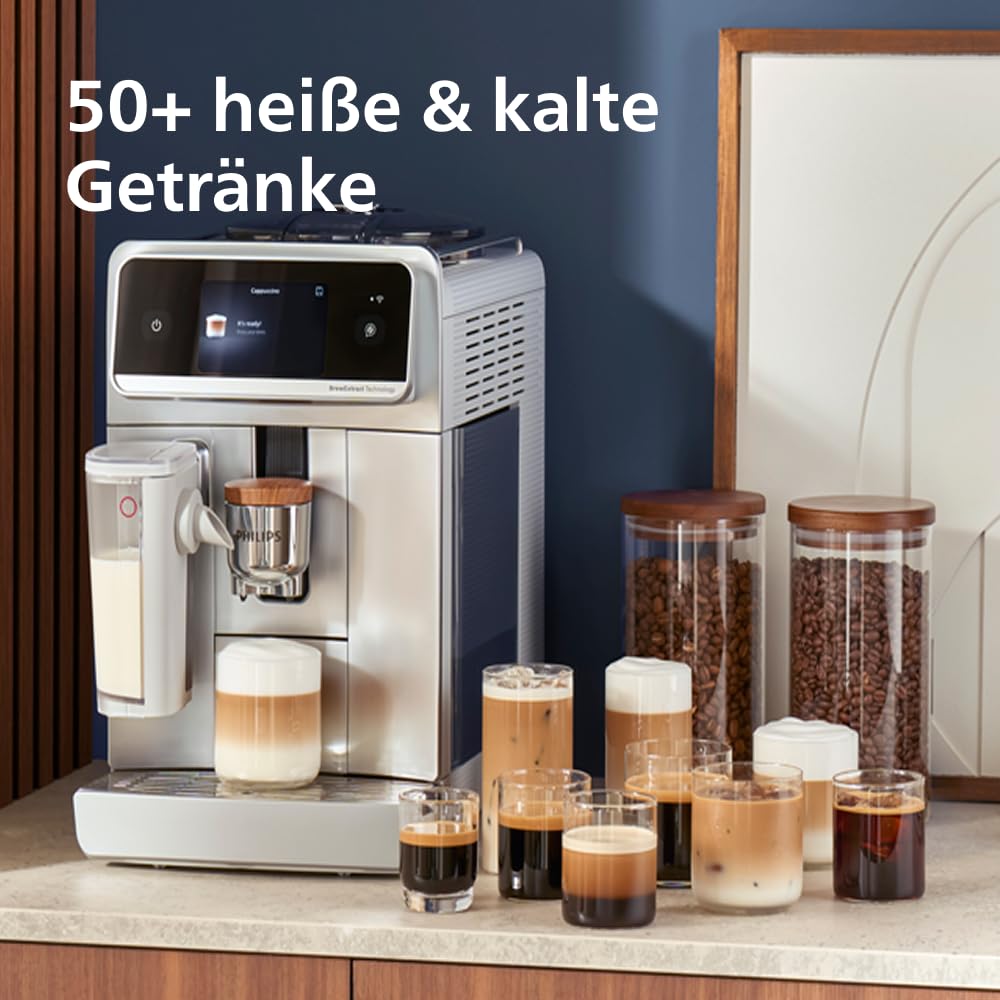PHILIPS LatteGo Pro Aromis Kaffeevollautomat – BrewExtract Technologie, LatteGo Pro, 50+ heiße & kalte Getränke, mit einfacher Reinigung, intuitives Display und Barista-Assistent, Silber (EP8757/20)