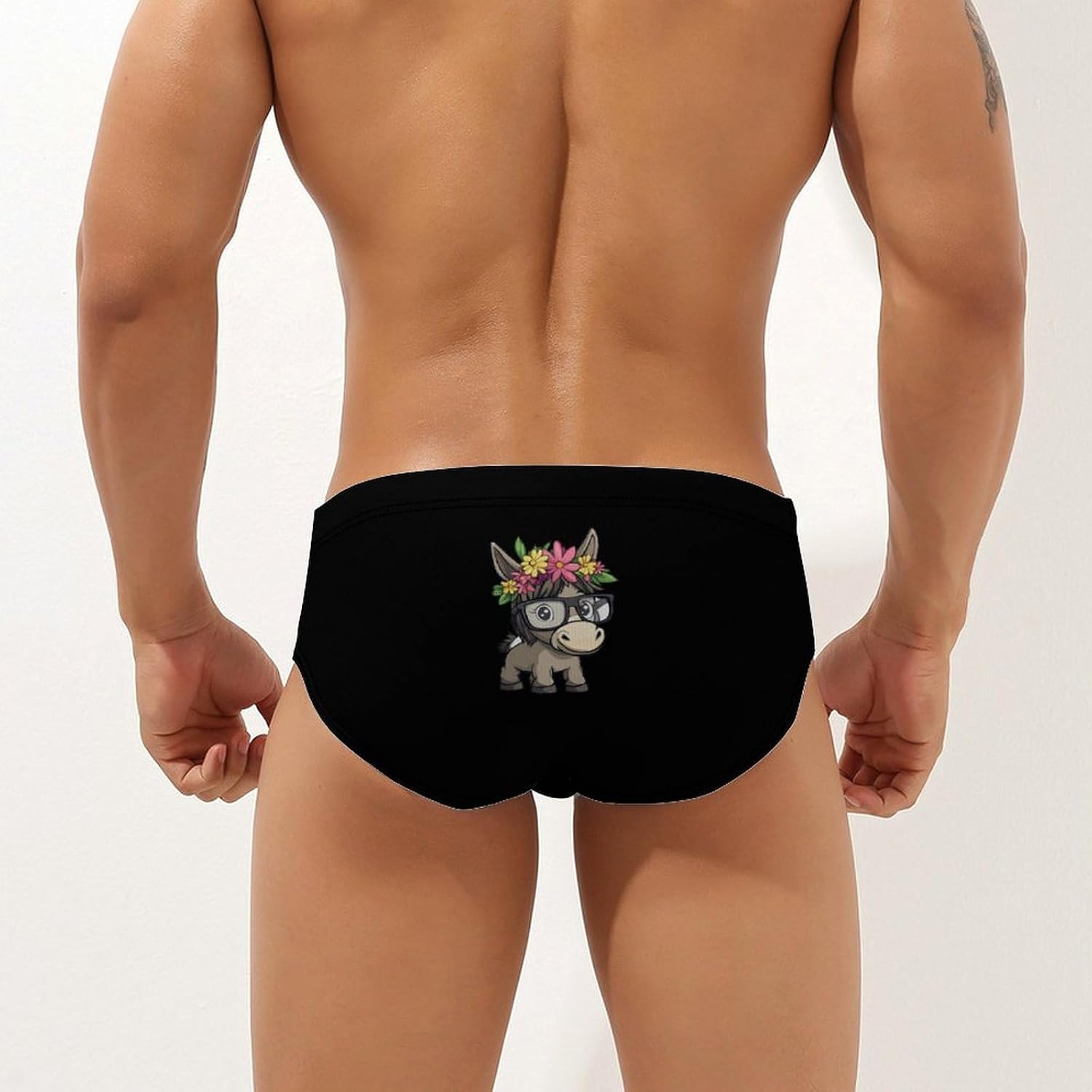 Donkey Floral Mens Swim Trunks Swimwear Briefs Low Waist Swimsuit for Beach Sports