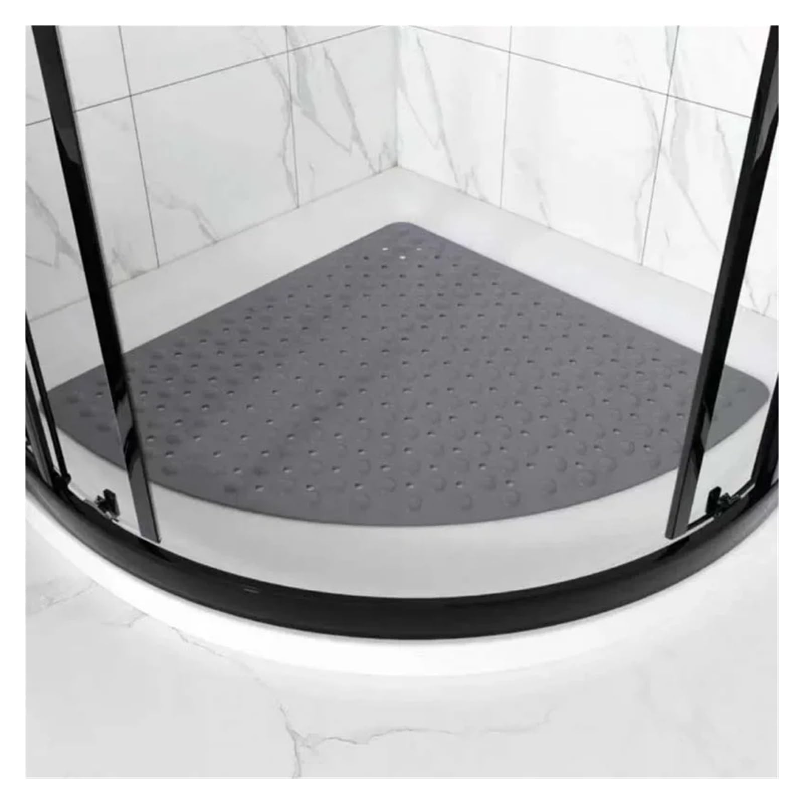 Curved Shower Mat Anti-Slip Bathroom Pad with Suction Cup and Protrusion Points Foot Massage Shower Mat Fan Shaped Door Funny Bath(Grey,54 54CM)