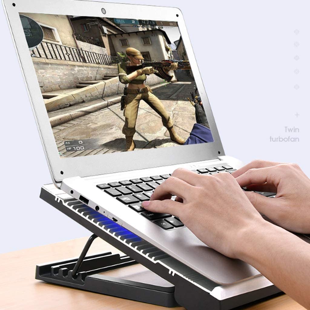 Podstawka Chłodząca Stabilny Podkładki Chłodzące Do Laptopa Stop Aluminium 12-17 Cali Stojak Chłodzący Notebooka Mata Chłodząca 2-portowa Chłodnica USB Cichy Biurko(Black)