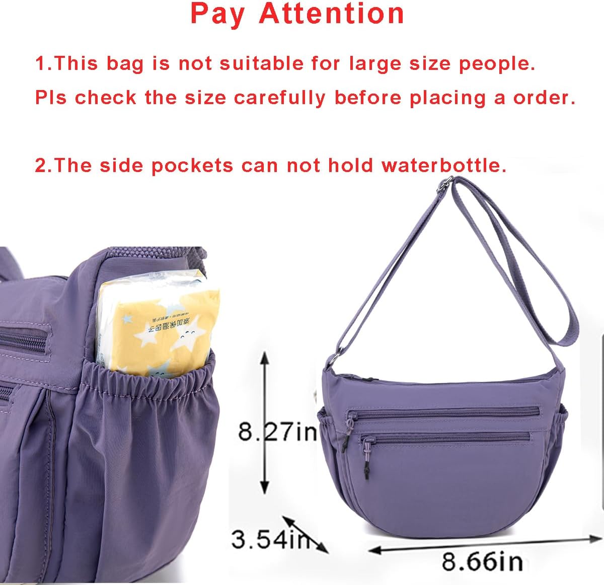 Trendy Small Crescent Bag Nylon Crossbody Bags for Women Lightweight Hobo Luna Bag Multi-Pocket Shoulder Crossbody Purses - Image 4