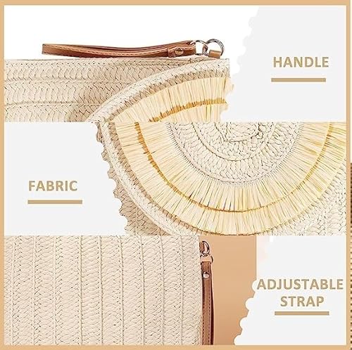 BLUE BEADS Natural Chic Straw Crossbody Bags for Women, Straw Clutch Purses, Bohemian Handmade Woven Envelope Package, Tassel Handbags for Women