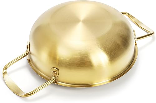 Miniatura 4 de Okllen Juego de 3 ollas de fideos ramen coreanos con asas, sartén de acero inoxidable para todos los días, olla de cocina coreana dorada para sopa,