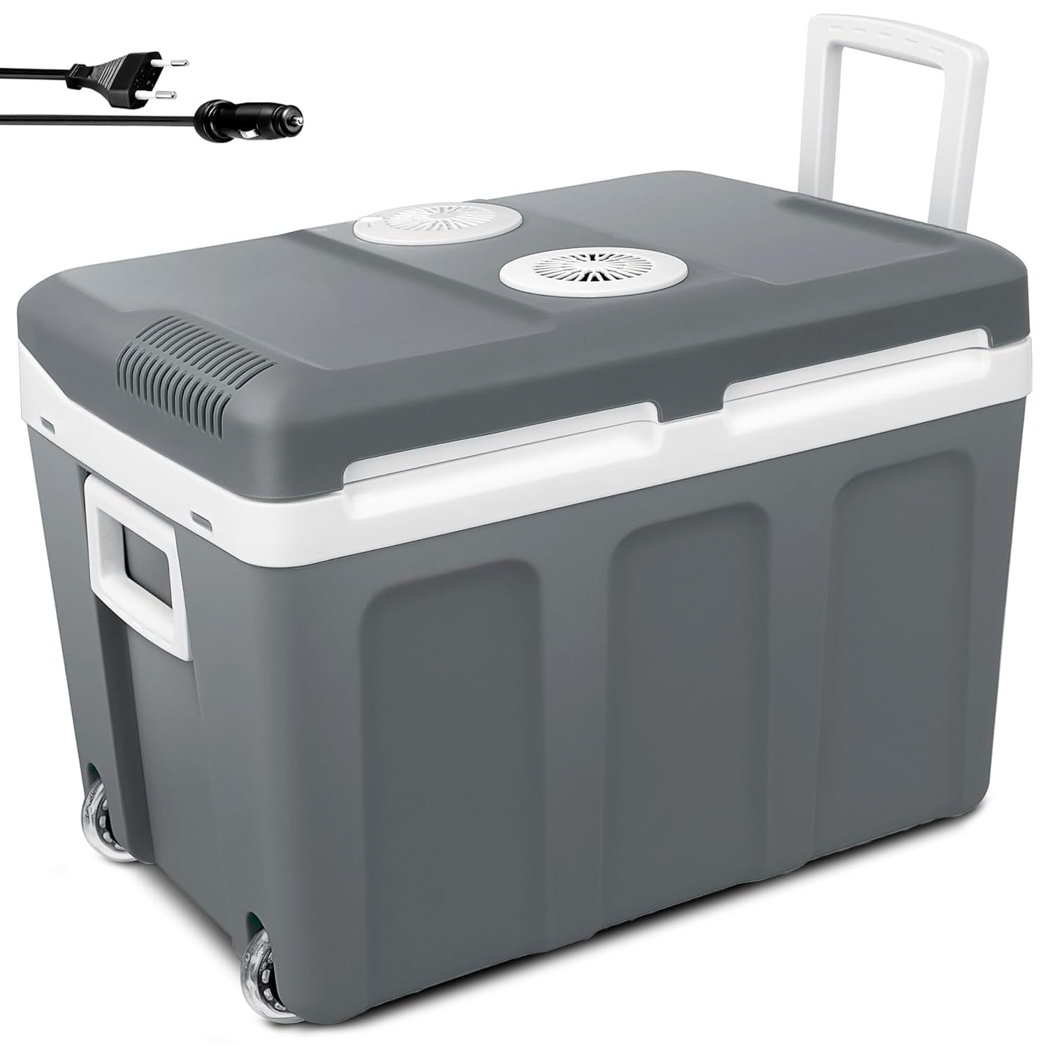 briebe Camp Nevera Portátil Eléctrica con Ruedas 40 litros, Coche, Camping, Viaje 12V / 220V, Refrigera, Mantiene el Calor, Bajo Consumo, Gris, CF1155
