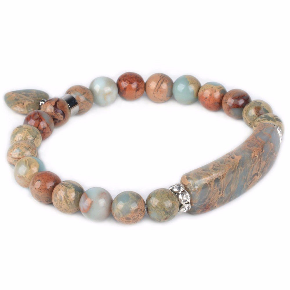 JustinstonesJustinstones Gem Semi Precious Gemstone Love Heart Charm Stretch Beaded Bracelet Unisex