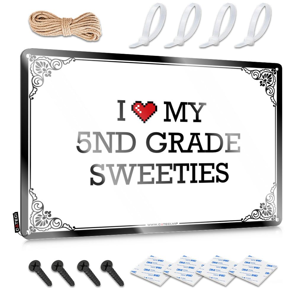 Fzfn Colour Grunge Office Poster - I Love My 5Nd Grade Sweeties Accessory Rustic Wall Hanging(20X30cm)